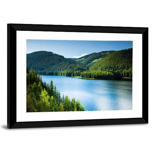 Lake In Pine Forest Canvas Wall Art-5 Horizontal-Gallery Wrap-22" x 12"-Tiaracle