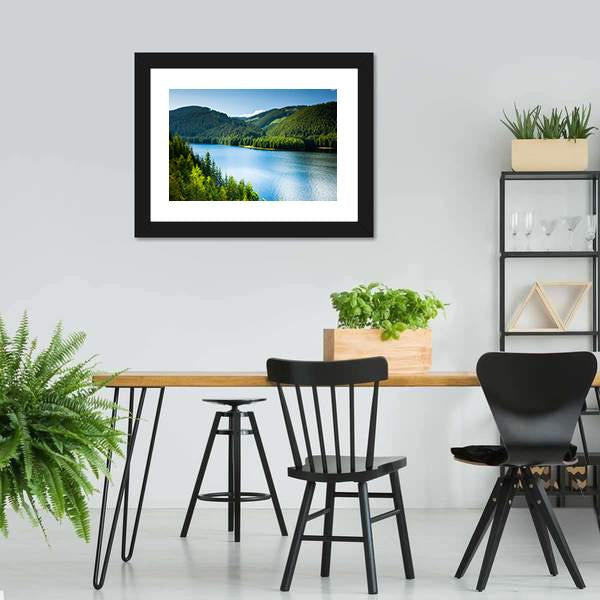 Lake In Pine Forest Canvas Wall Art-3 Horizontal-Gallery Wrap-25" x 16"-Tiaracle