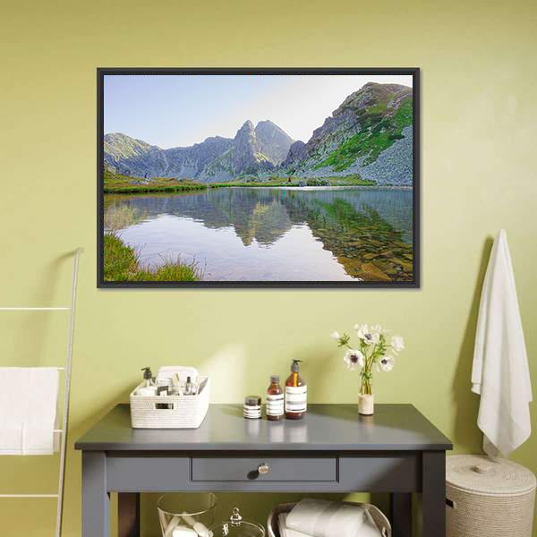 Lake In Retezat Mountains Canvas Wall Art-1 Piece-Floating Frame-24" x 16"-Tiaracle