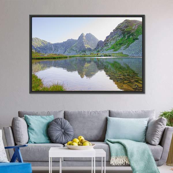 Lake In Retezat Mountains Canvas Wall Art-3 Horizontal-Gallery Wrap-25" x 16"-Tiaracle