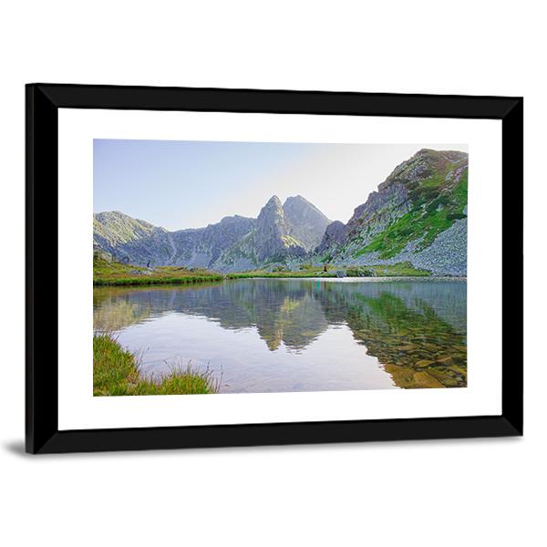 Lake In Retezat Mountains Canvas Wall Art-3 Horizontal-Gallery Wrap-25" x 16"-Tiaracle
