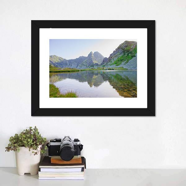 Lake In Retezat Mountains Canvas Wall Art-1 Piece-Framed Print-20" x 16"-Tiaracle
