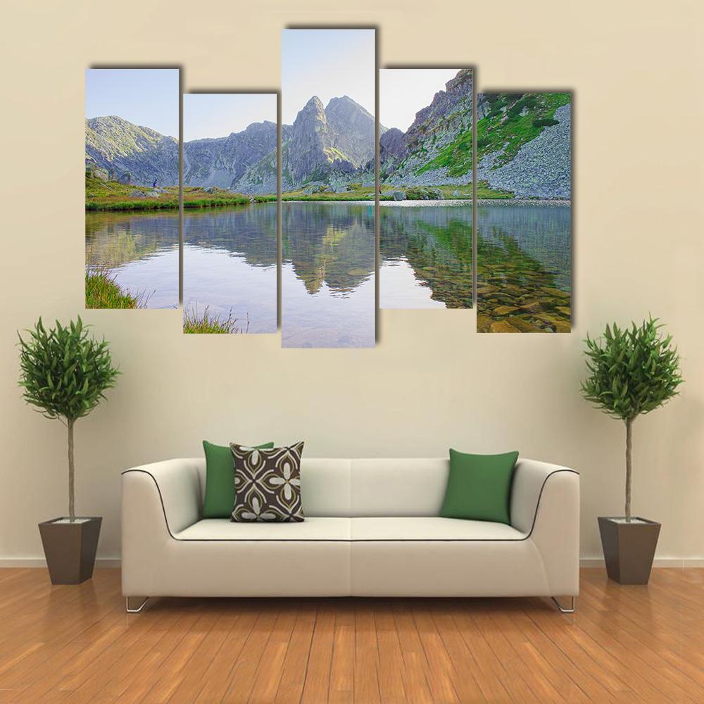 Lake In Retezat Mountains Canvas Wall Art-5 Pop-Gallery Wrap-47" x 32"-Tiaracle