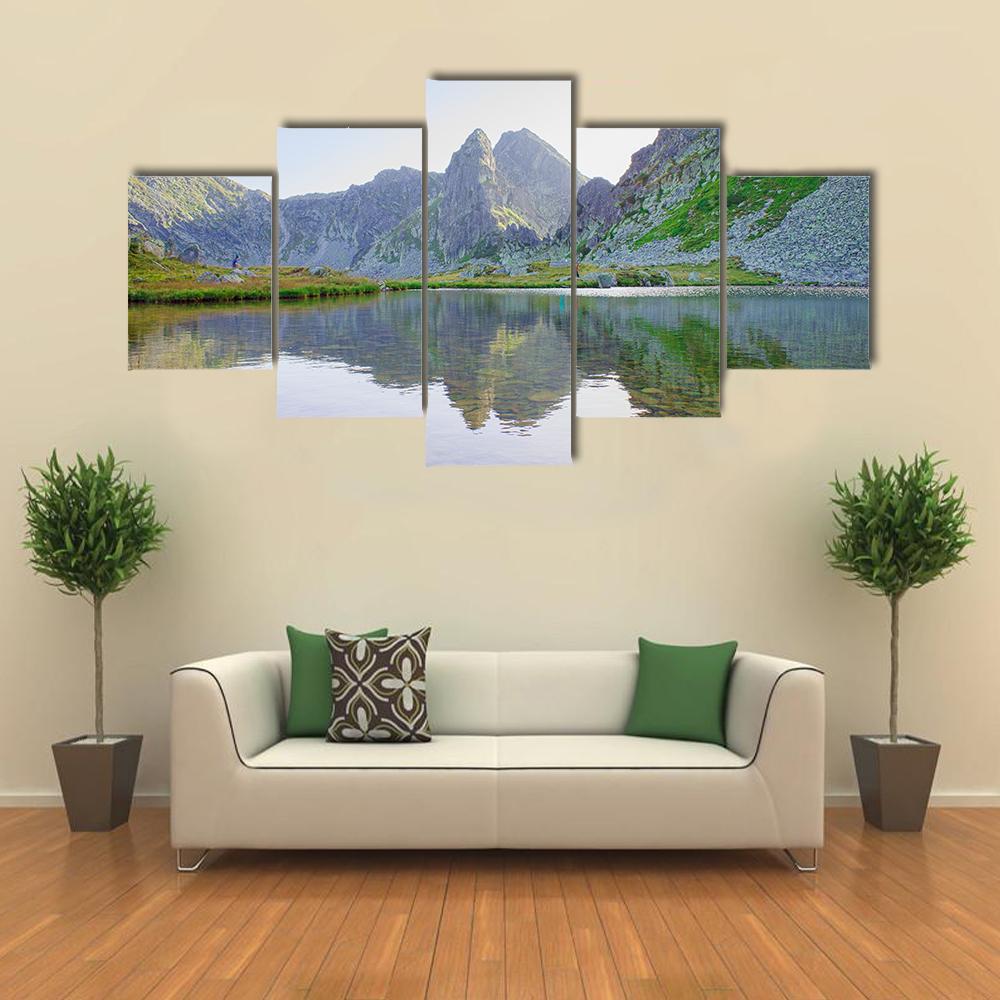 Lake In Retezat Mountains Canvas Wall Art-5 Star-Gallery Wrap-62" x 32"-Tiaracle
