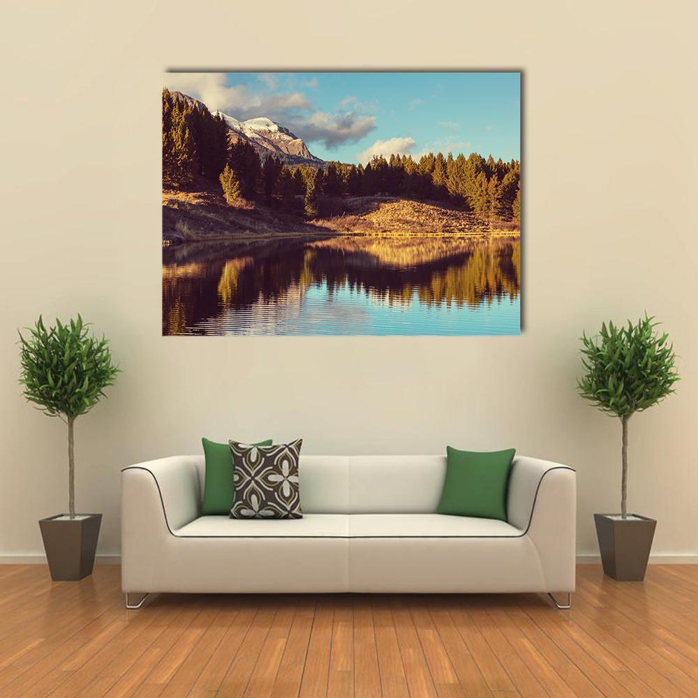 Lake In Rocky Mountains Canvas Wall Art-4 Horizontal-Gallery Wrap-34" x 24"-Tiaracle