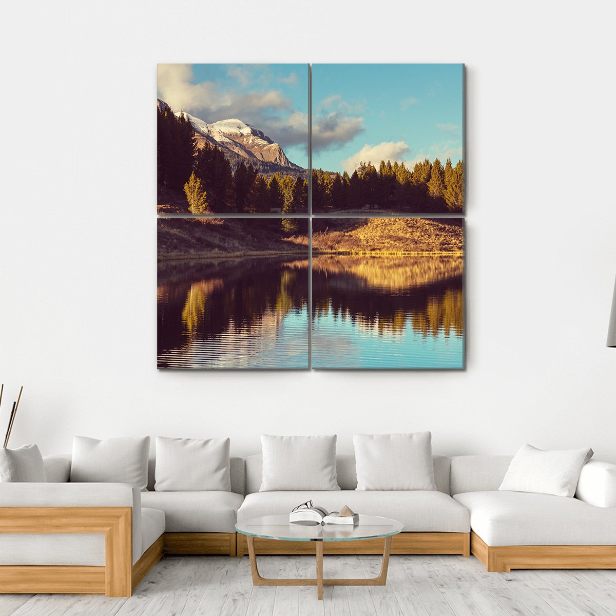 Lake In Rocky Mountains Canvas Wall Art-4 Square-Gallery Wrap-17" x 17"-Tiaracle