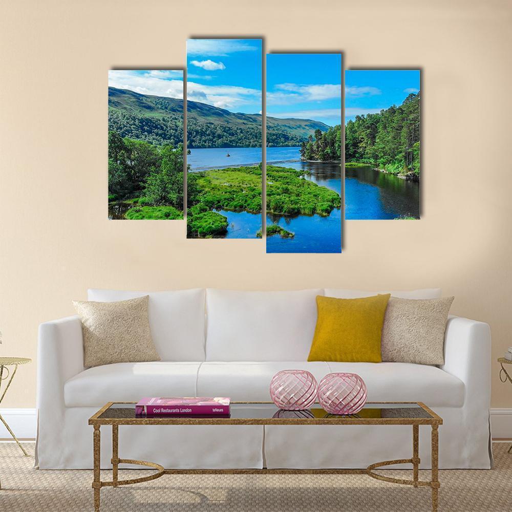 Lake In Scottish Highlands Canvas Wall Art-4 Pop-Gallery Wrap-50" x 32"-Tiaracle