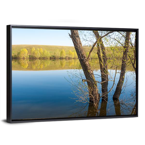 Lake In Spring Park Canvas Wall Art-3 Horizontal-Gallery Wrap-25" x 16"-Tiaracle