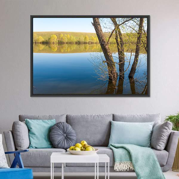 Lake In Spring Park Canvas Wall Art-3 Horizontal-Gallery Wrap-25" x 16"-Tiaracle