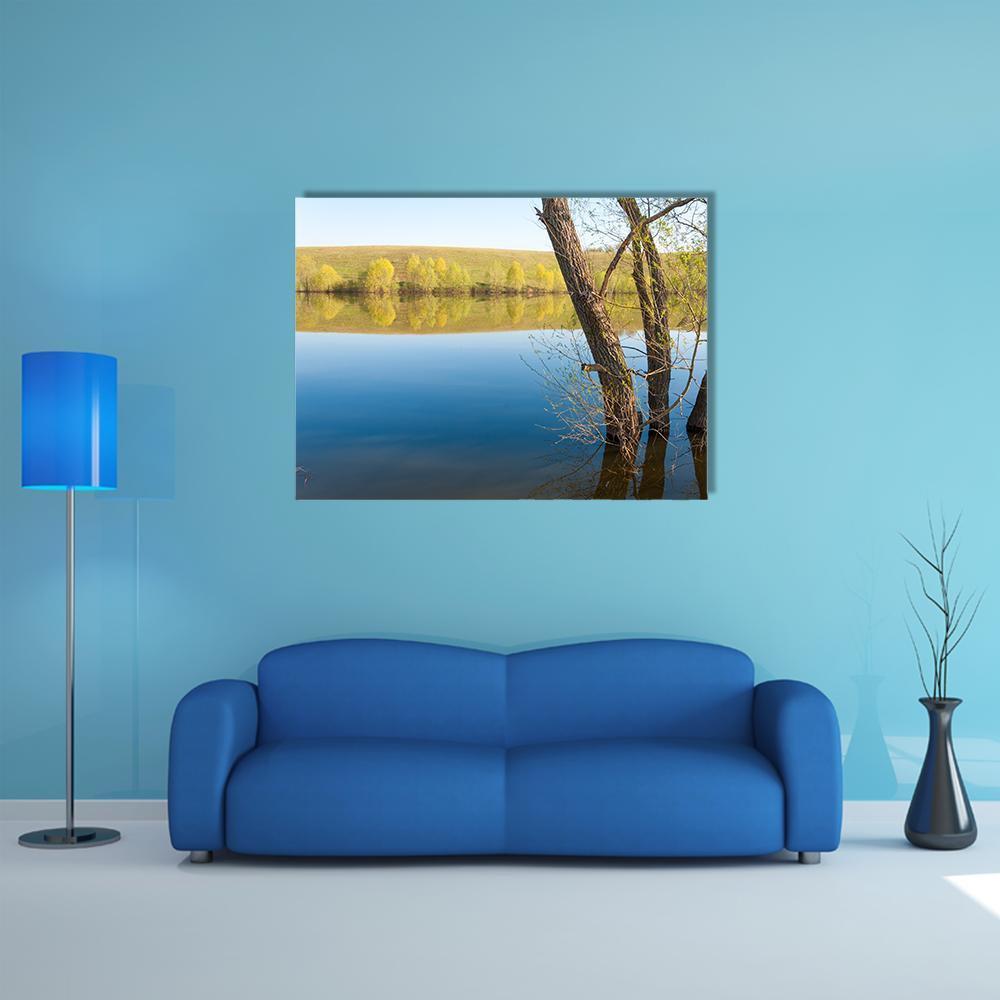 Lake In Spring Park Canvas Wall Art-1 Piece-Gallery Wrap-48" x 32"-Tiaracle