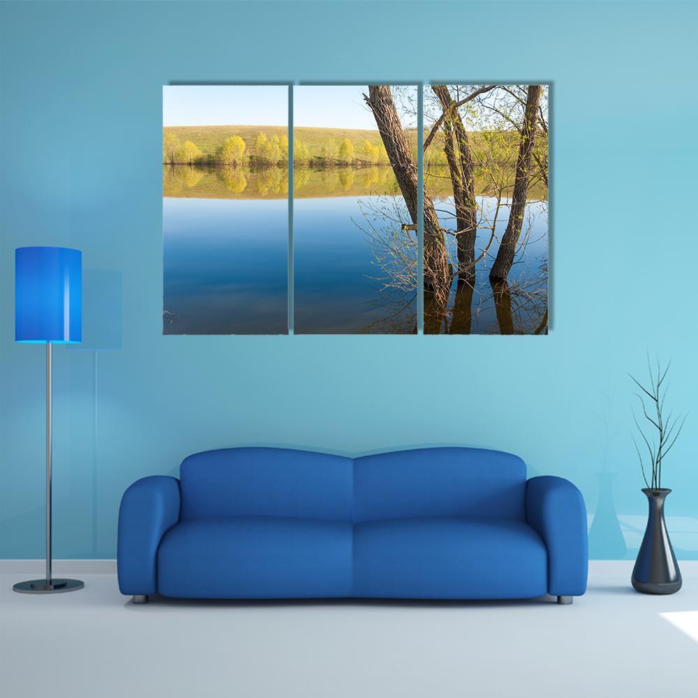 Lake In Spring Park Canvas Wall Art-3 Horizontal-Gallery Wrap-37" x 24"-Tiaracle