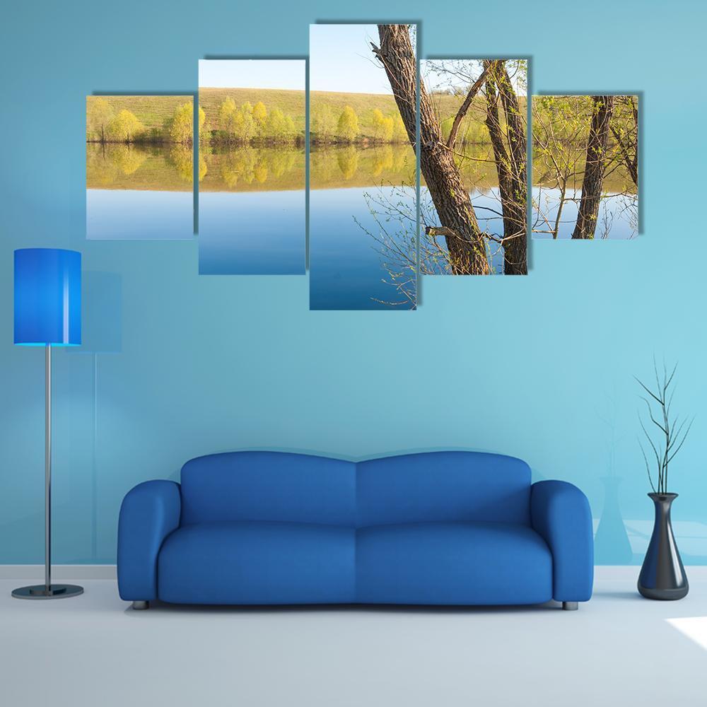Lake In Spring Park Canvas Wall Art-5 Star-Gallery Wrap-62" x 32"-Tiaracle