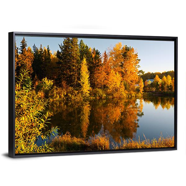 Lake In Sunset Rays Canvas Wall Art-3 Horizontal-Gallery Wrap-25" x 16"-Tiaracle
