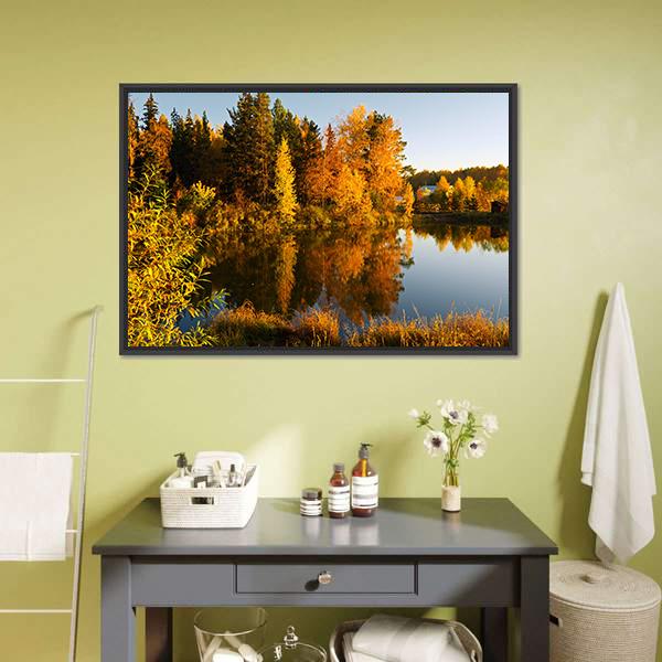 Lake In Sunset Rays Canvas Wall Art-1 Piece-Floating Frame-24" x 16"-Tiaracle