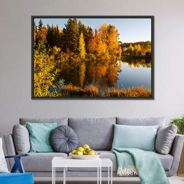 Lake In Sunset Rays Canvas Wall Art-3 Horizontal-Gallery Wrap-25" x 16"-Tiaracle