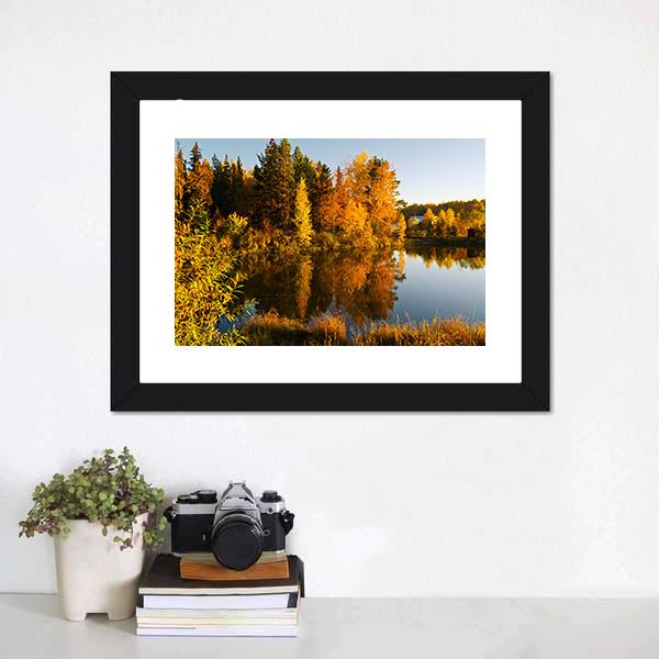 Lake In Sunset Rays Canvas Wall Art-1 Piece-Framed Print-20" x 16"-Tiaracle