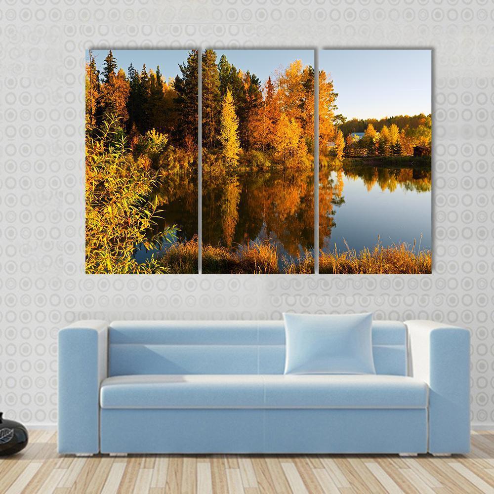 Lake In Sunset Rays Canvas Wall Art-3 Horizontal-Gallery Wrap-37" x 24"-Tiaracle