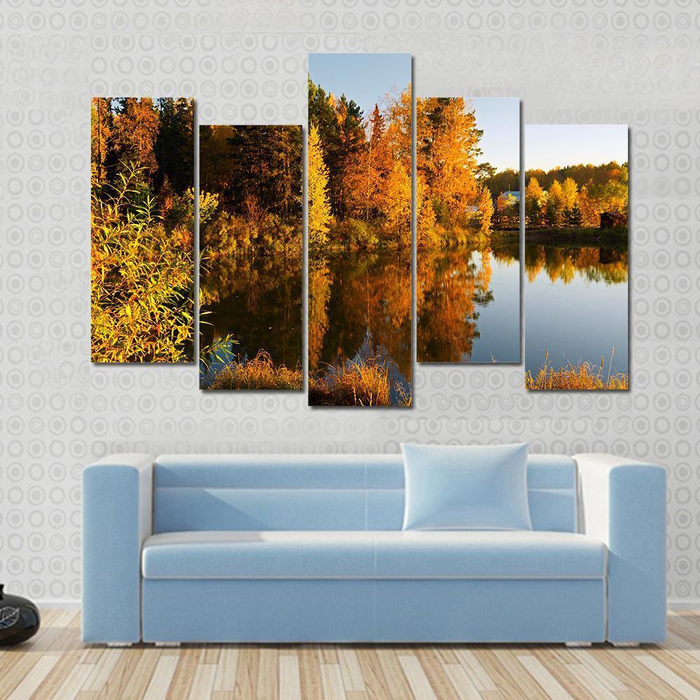 Lake In Sunset Rays Canvas Wall Art-5 Pop-Gallery Wrap-47" x 32"-Tiaracle