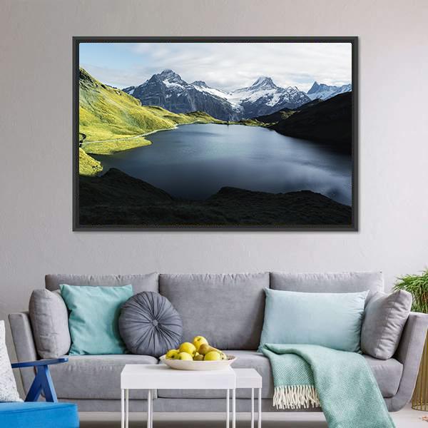 Lake In Swiss Alps Panoramic Canvas Wall Art-1 Piece-36" x 12"-Tiaracle