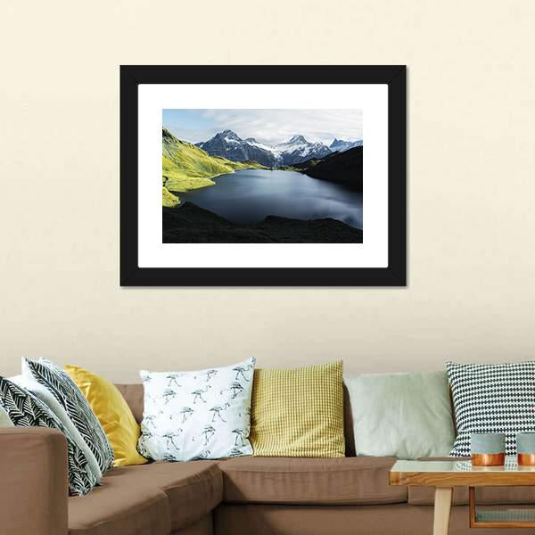Lake In Swiss Alps Panoramic Canvas Wall Art-1 Piece-36" x 12"-Tiaracle