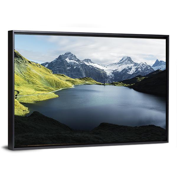 Lake In Swiss Alps Panoramic Canvas Wall Art-1 Piece-36" x 12"-Tiaracle