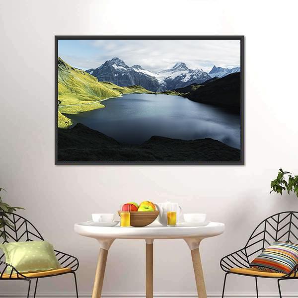 Lake In Swiss Alps Panoramic Canvas Wall Art-1 Piece-36" x 12"-Tiaracle