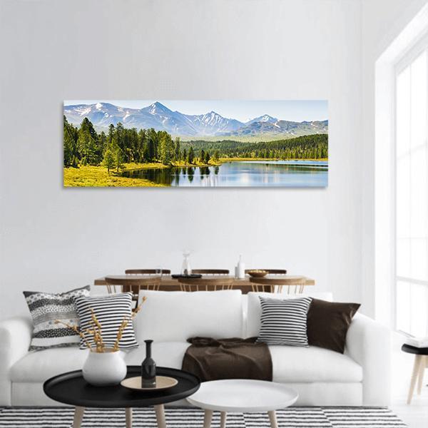 Lake In Mountains Siberia Panoramic Canvas Wall Art-1 Piece-36" x 12"-Tiaracle