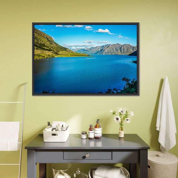 Lake In The New Zealand Canvas Wall Art-1 Piece-Floating Frame-24" x 16"-Tiaracle