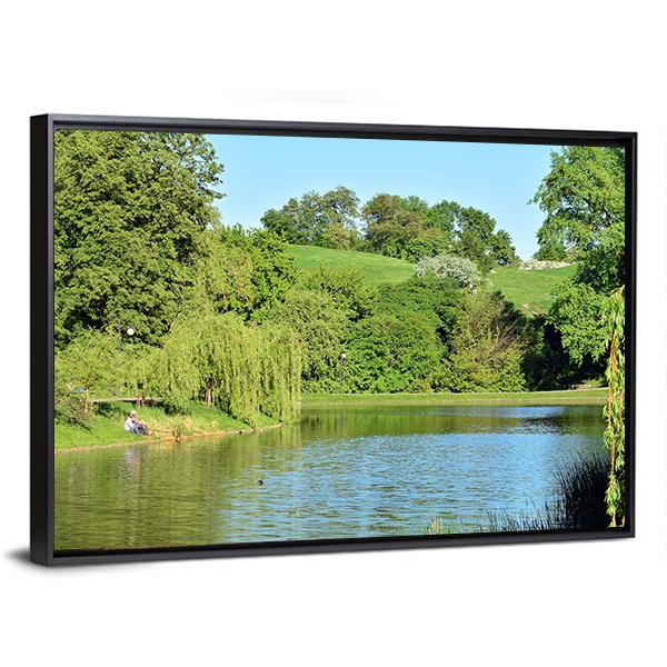 Lake In The Park Canvas Wall Art-3 Horizontal-Gallery Wrap-25" x 16"-Tiaracle