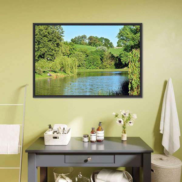 Lake In The Park Canvas Wall Art-1 Piece-Floating Frame-24&quot; x 16&quot;-Tiaracle