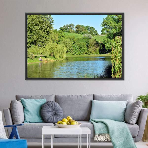 Lake In The Park Canvas Wall Art-3 Horizontal-Gallery Wrap-25" x 16"-Tiaracle
