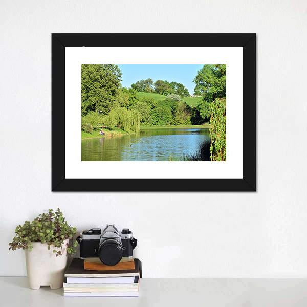 Lake In The Park Canvas Wall Art-1 Piece-Framed Print-20" x 16"-Tiaracle
