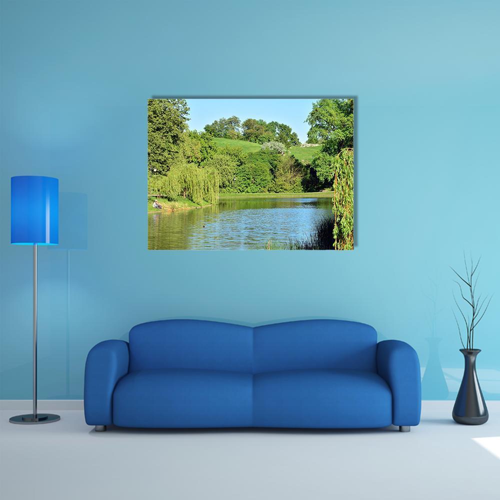 Lake In The Park Canvas Wall Art-1 Piece-Gallery Wrap-48&quot; x 32&quot;-Tiaracle