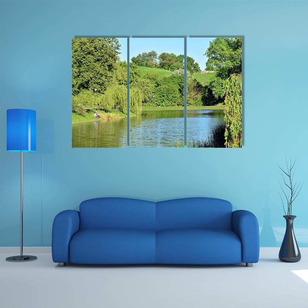 Lake In The Park Canvas Wall Art-4 Pop-Gallery Wrap-50" x 32"-Tiaracle