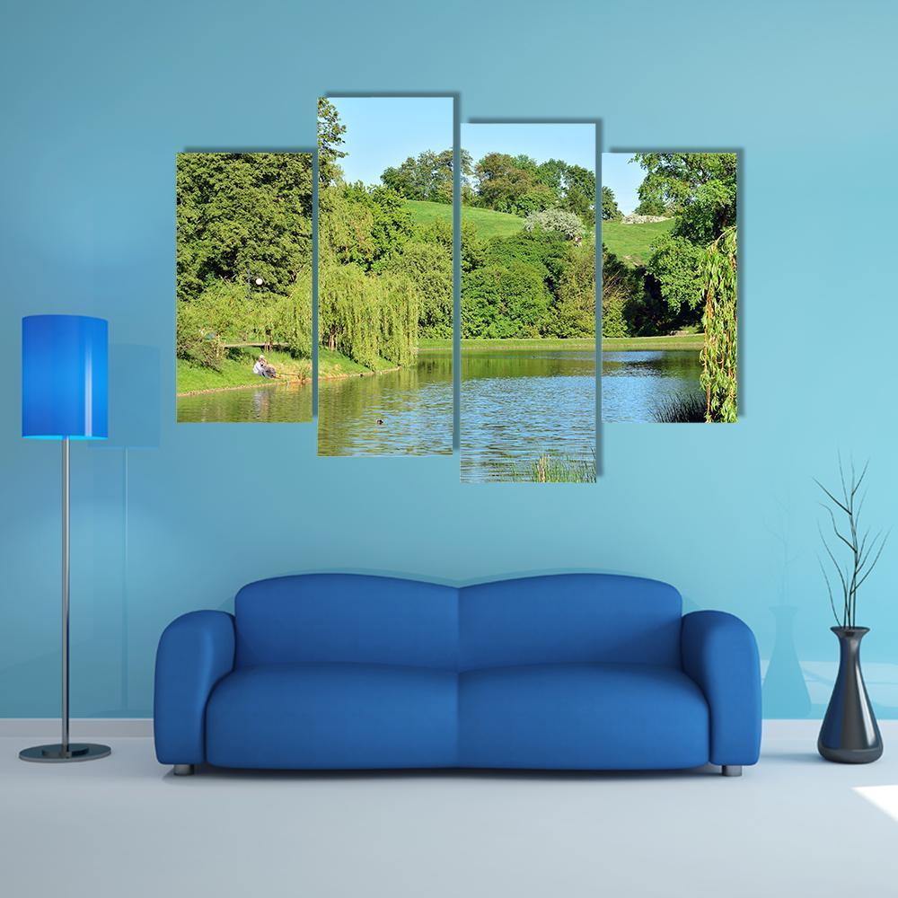Lake In The Park Canvas Wall Art-4 Pop-Gallery Wrap-50&quot; x 32&quot;-Tiaracle