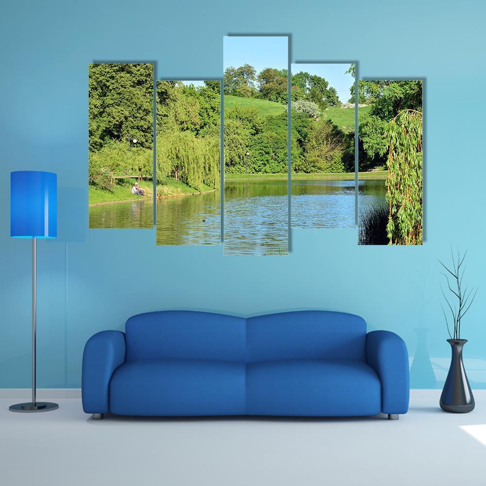 Lake In The Park Canvas Wall Art-5 Pop-Gallery Wrap-47&quot; x 32&quot;-Tiaracle