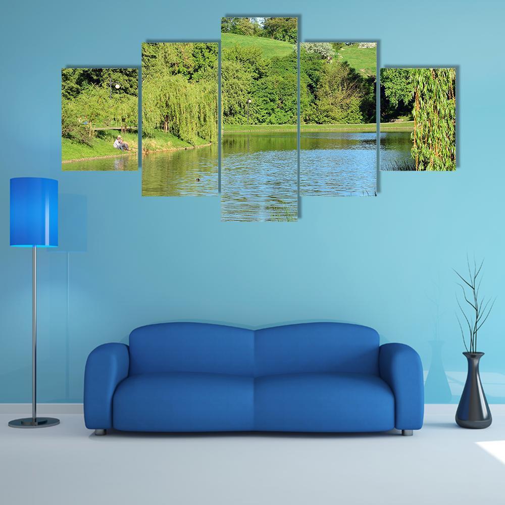 Lake In The Park Canvas Wall Art-5 Star-Gallery Wrap-62&quot; x 32&quot;-Tiaracle
