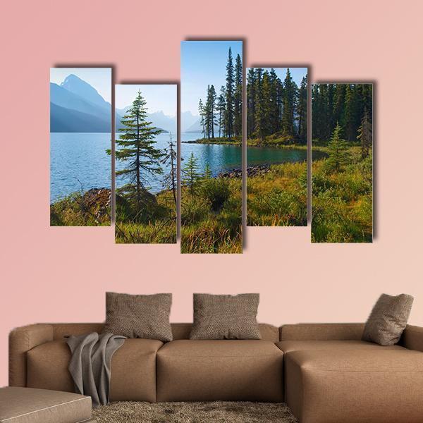 Morning On Beautiful Lake Canvas Wall Art-5 Pop-Gallery Wrap-47" x 32"-Tiaracle