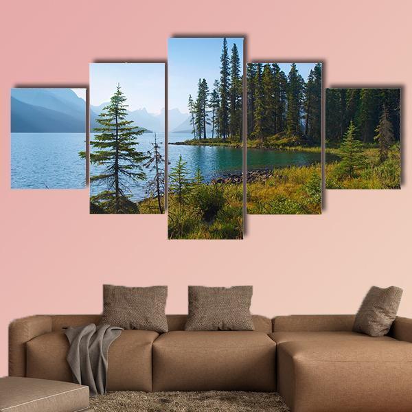 Morning On Beautiful Lake Canvas Wall Art-5 Star-Gallery Wrap-62" x 32"-Tiaracle