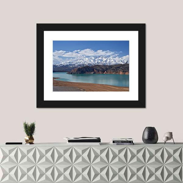 Lake In Uzbekistan Canvas Wall Art-1 Piece-Framed Print-42" x 14"-Tiaracle