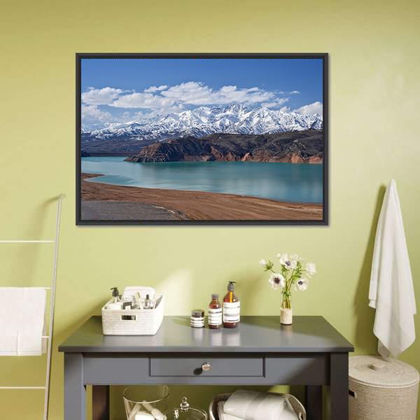 Lake In Uzbekistan Canvas Wall Art-1 Piece-Floating Frame-24" x 16"-Tiaracle