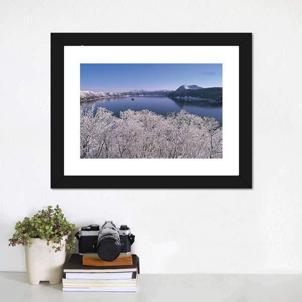 Lake In Winter Season Canvas Wall Art-1 Piece-Framed Print-20" x 16"-Tiaracle