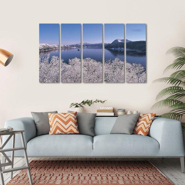 Lake In Winter Season Canvas Wall Art-5 Horizontal-Gallery Wrap-22" x 12"-Tiaracle