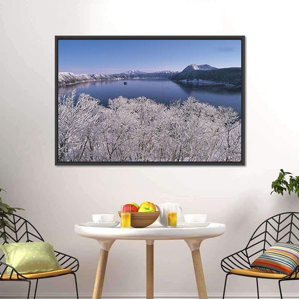 Lake In Winter Season Canvas Wall Art-3 Horizontal-Gallery Wrap-25" x 16"-Tiaracle
