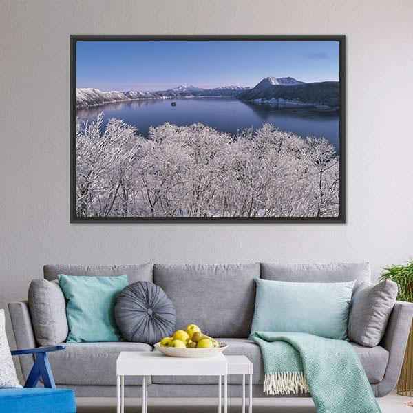 Lake In Winter Season Canvas Wall Art-3 Horizontal-Gallery Wrap-25" x 16"-Tiaracle
