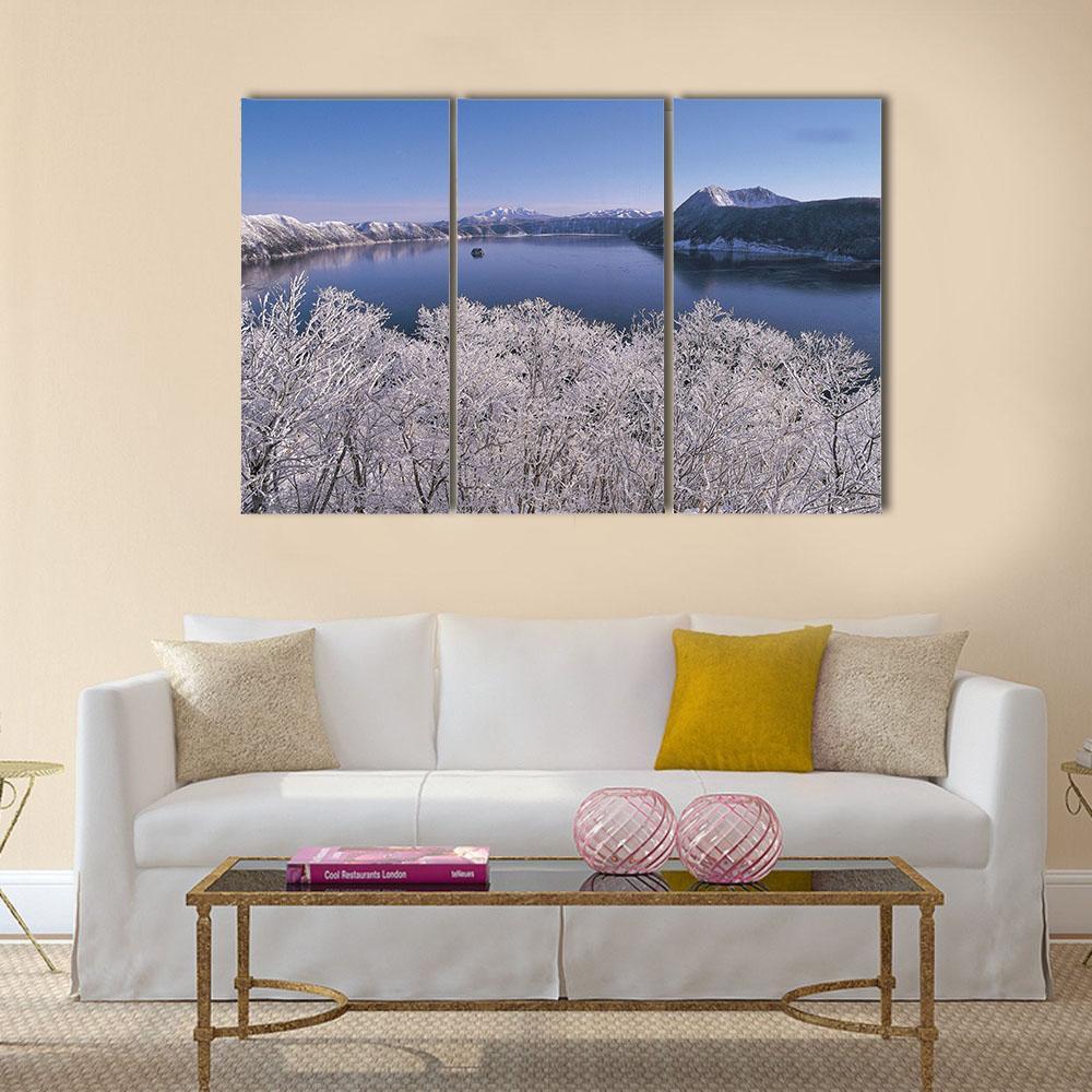 Lake In Winter Season Canvas Wall Art-3 Horizontal-Gallery Wrap-37" x 24"-Tiaracle