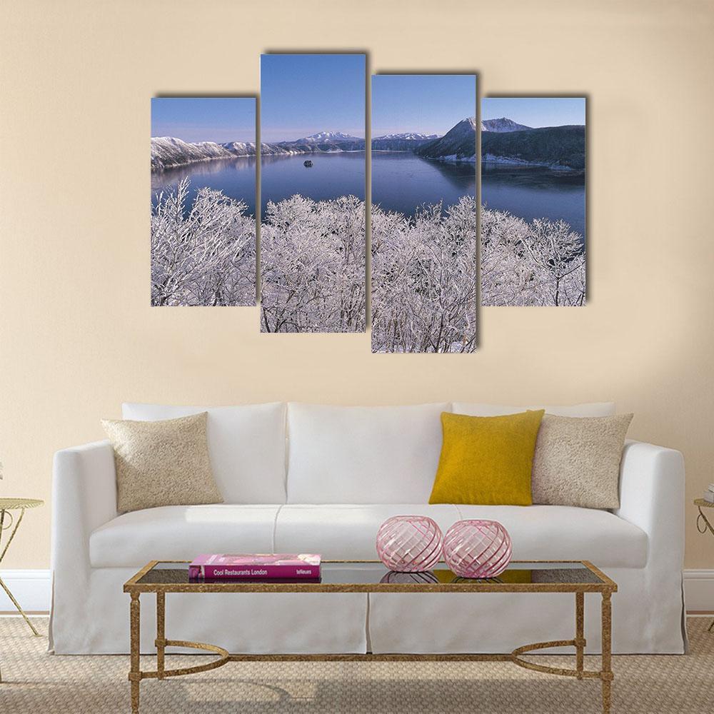 Lake In Winter Season Canvas Wall Art-4 Pop-Gallery Wrap-50" x 32"-Tiaracle