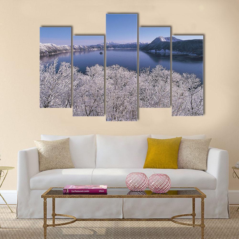 Lake In Winter Season Canvas Wall Art-5 Pop-Gallery Wrap-47" x 32"-Tiaracle