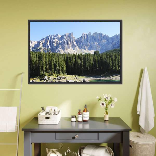 Lake Karersee Italy Canvas Wall Art-1 Piece-Floating Frame-24" x 16"-Tiaracle
