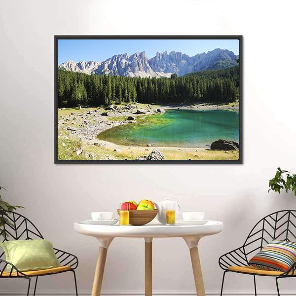 Lake Karersee Italy Canvas Wall Art-3 Horizontal-Gallery Wrap-25" x 16"-Tiaracle